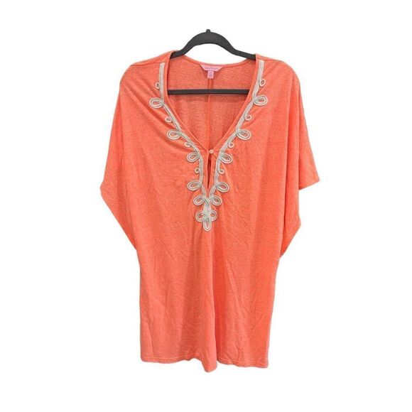 Lilly Pulitzer Womens Orange Keyhole Embroidered Cover Up Swimwear Size Small - Picture 10 of 11